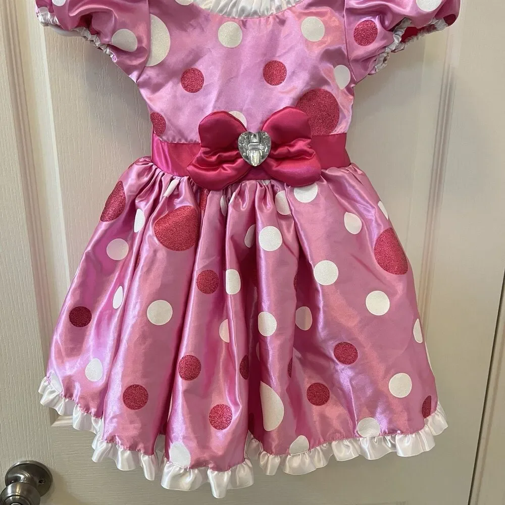 Disney Minnie Mouse Costume Dress Pink Glitter Polka Dots Bow Girls Size 3 - Picture 10 of 16